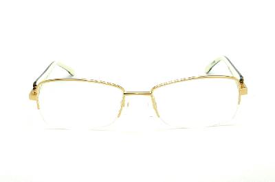 Óculos Bulget dourado em nylon com haste camuflada/branca flexível de mola e strass bronze