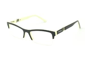 Armação de óculos de grau feminina fio de nylon Ilusion acetato preto haste preta e branco marfim