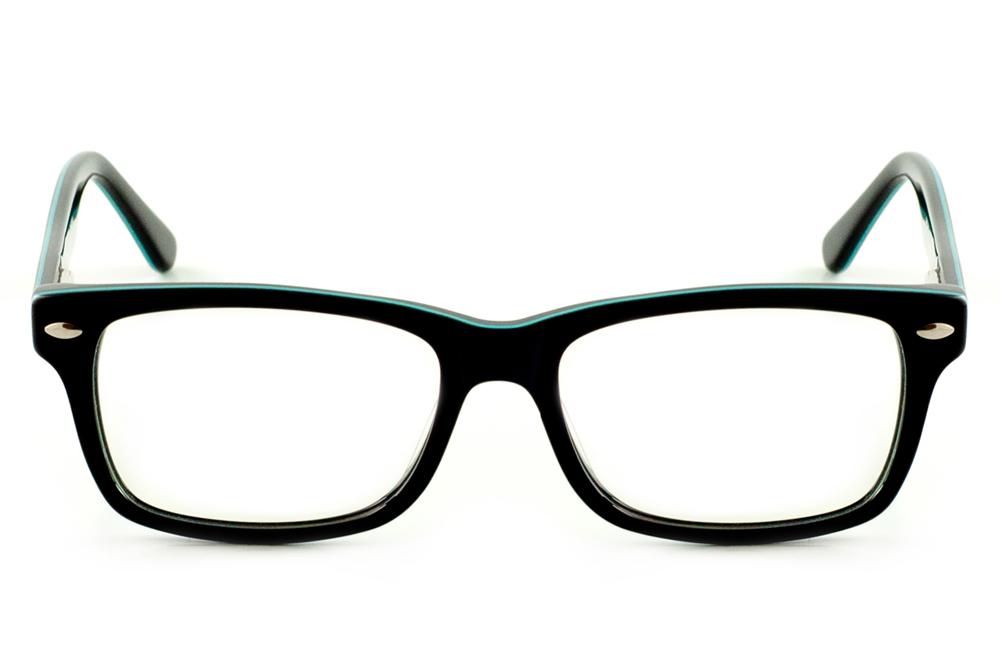 Óculos Ilusion acetato preto e detalhe em azul com haste flexível de mola