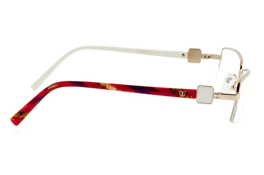 Óculos Ilusion dourado em nylon com haste brancas e efeito tecido colorido flexível de mola e strass cristal