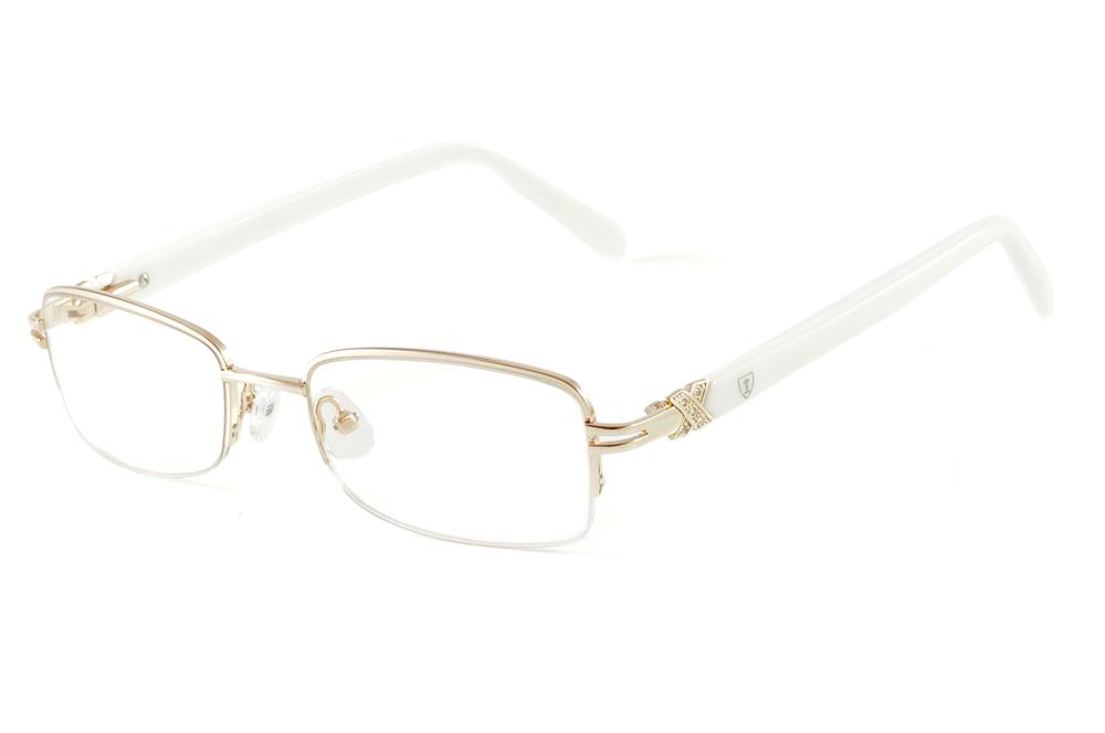 Óculos Ilusion dourado em fio de nylon com haste branco marfim e strass cristal para mulheres