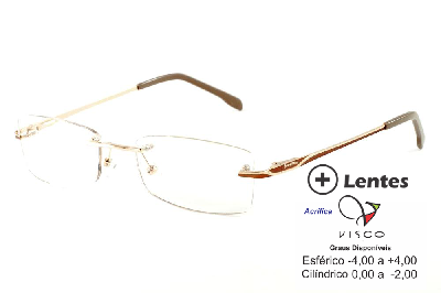 Óculos Ilusion dourado modelo parafusado com haste marrom e dourado + Lentes grátis