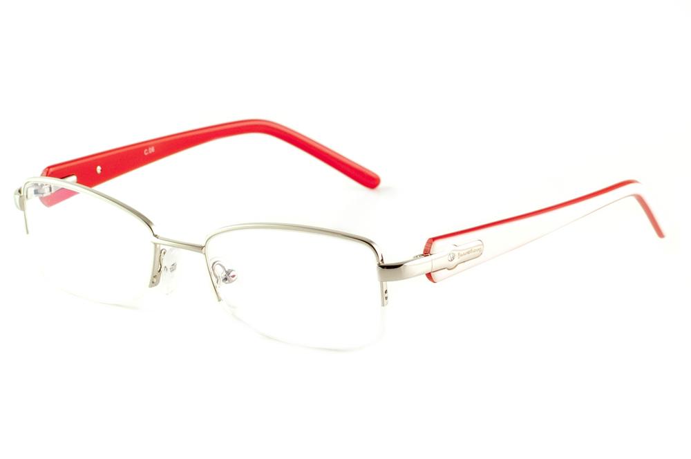 Óculos Ilusion MC7003 prata fio de nylon haste branca e vermelha