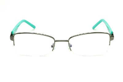 Óculos Ilusion grafite metálico em fio de nylon com haste chumbo e verde água com strass feminino