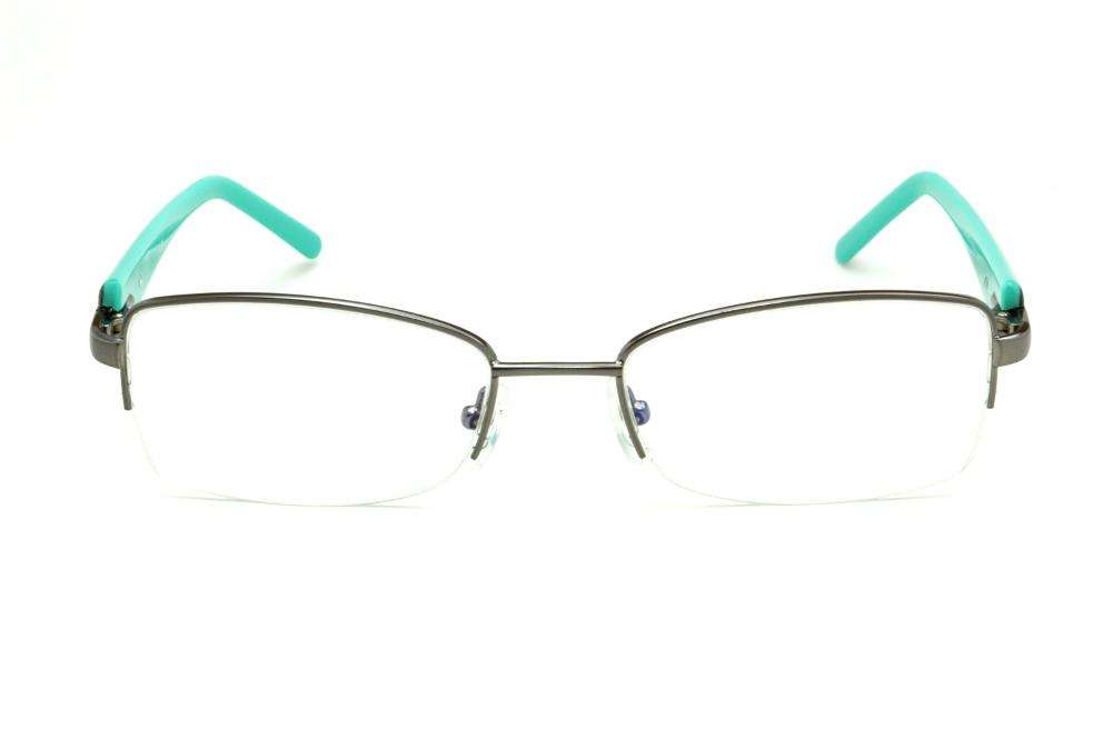 Óculos Ilusion grafite metálico em fio de nylon com haste chumbo e verde água com strass feminino