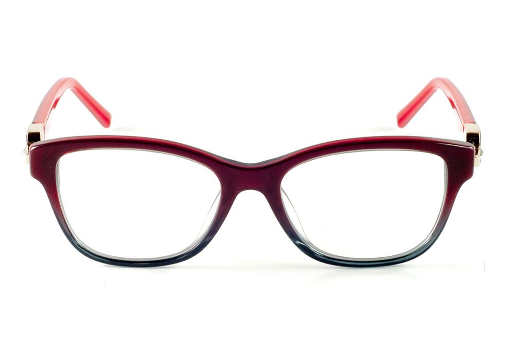 Óculos Ilusion acetato degradê vinho e cinza com haste vinho vermelho e strass cristal