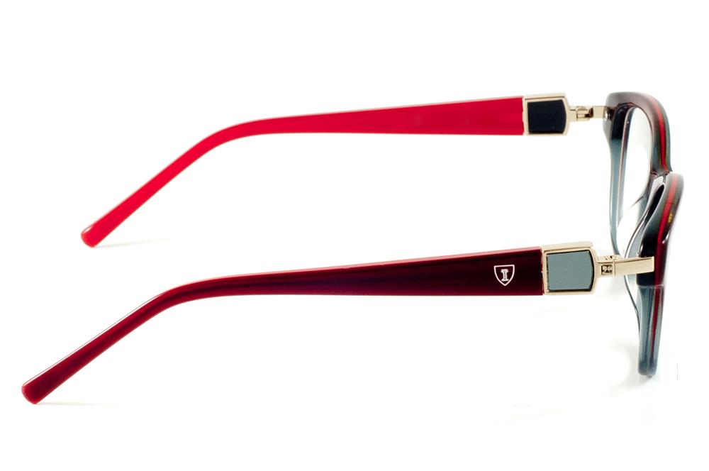 Óculos Ilusion acetato degradê vinho e cinza com haste vinho vermelho e strass cristal