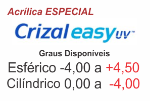 Lente Crizal Easy ESPECIAL Acrílica Anti Reflexo grau Esférico -4,00 a +4,50 / Cilíndrico 0 a -4,00