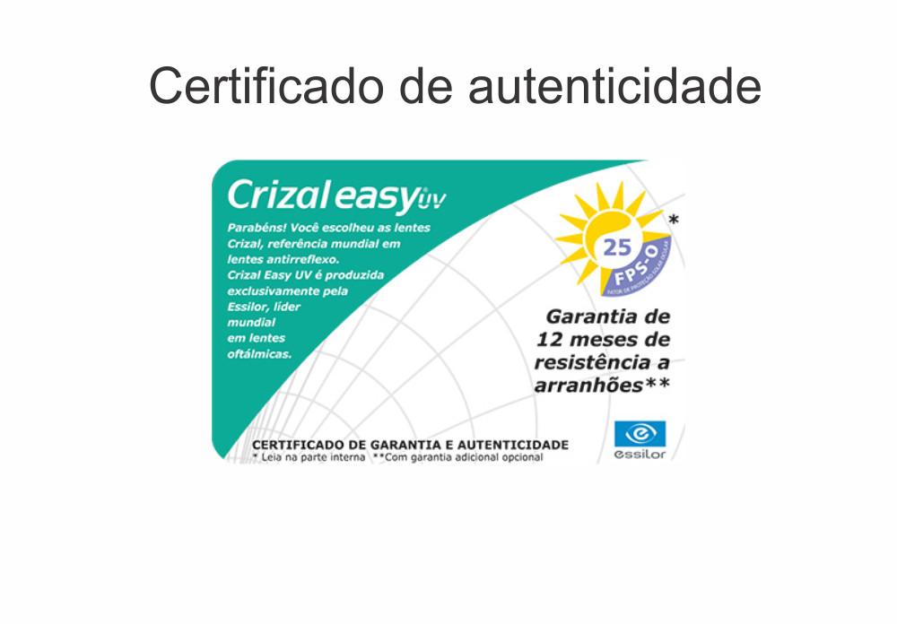 Lente Crizal Easy Acrílica anti reflexo e anti risco grau médio