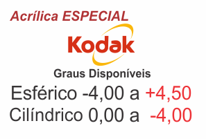 Lente Kodak ESPECIAL Acrílica anti reflexo Grau Esférico -4,00 a +4,50 / Cilíndrico 0 a -4,00