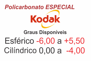 Lente Kodak ESPECIAL em Policarbonato com Anti Reflexo - Grau Esférico -6,00 a +5,50 / Cilíndrico 0 a -4,00 .:. Todos os eixos