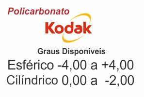 Lente Kodak em Policarbonato para grau médio alto Esférico -4,00 a +4,00 / Cilíndrico 0 a -2,00