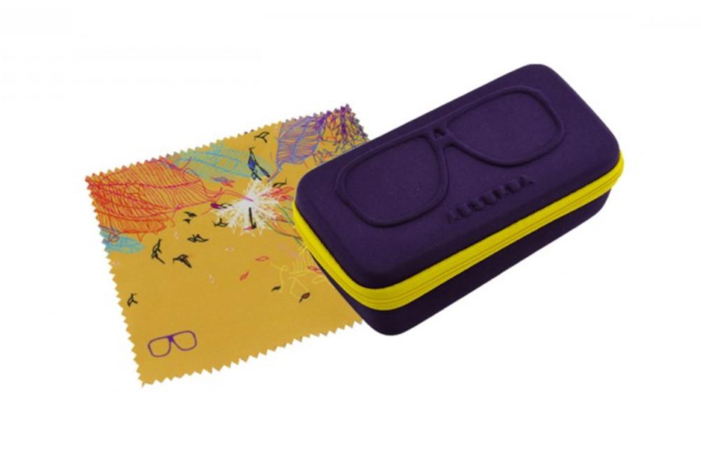 Óculos Absurda Calixtin roxo e amarelo e lente amarela/azul espelhado