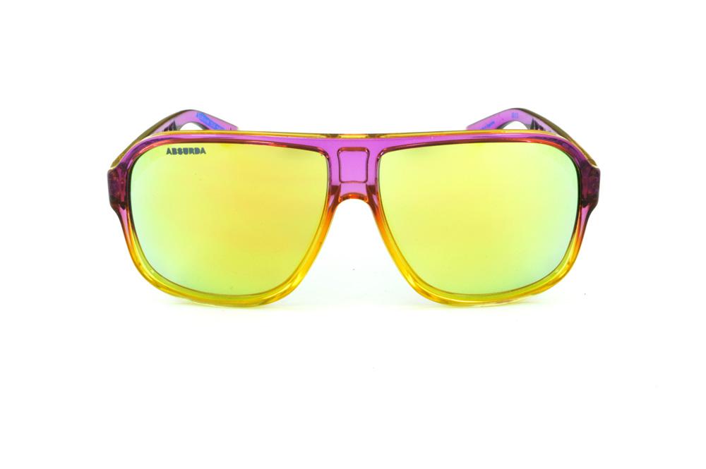 Óculos Absurda Calixtin roxo e amarelo e lente amarela/azul espelhado