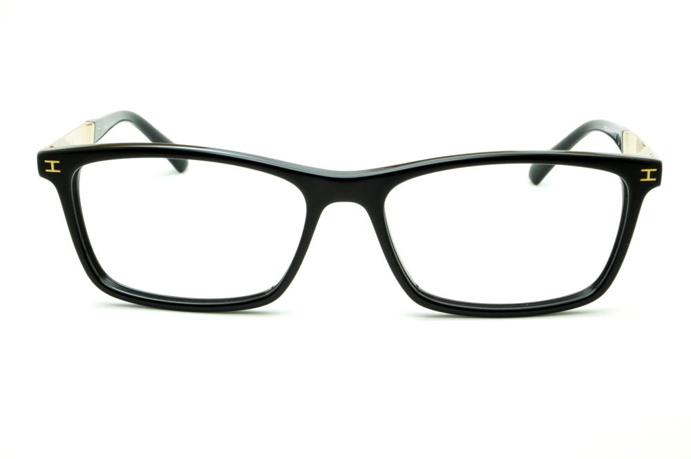 Óculos Ana Hickmann HI 6015 acetato preto com haste metal dourada
