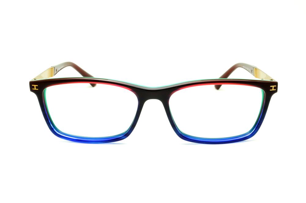 Óculos Ana Hickmann HI 6015 azul neon verde vinho com haste dourada flexível de mola