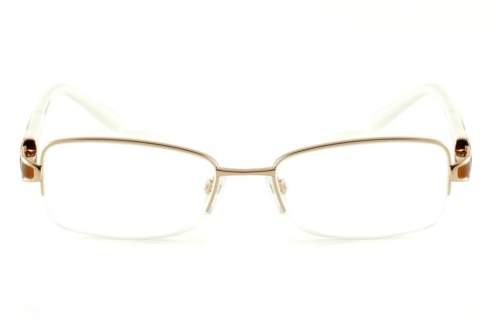 Armação de grau Ana Hickmann fio de nylon AH 1233 dourado e haste mesclada marfim/caramelo e strass