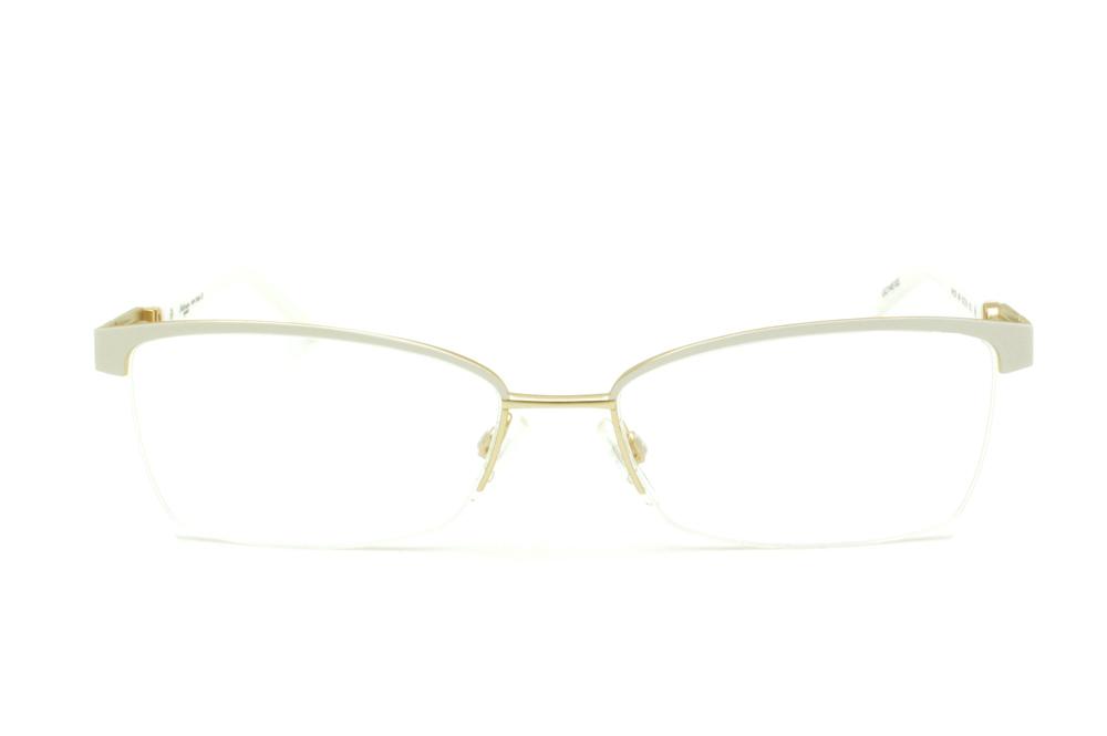 Armação de grau óculos Ana Hickmann AH 1237 fio de nylon gatinho branco e dourado feminino