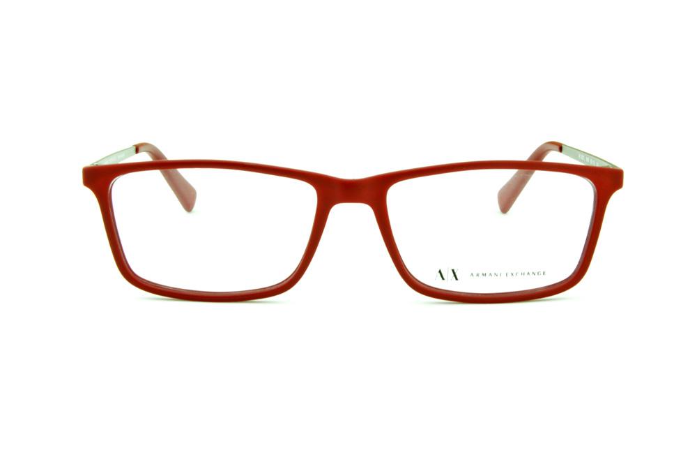 Óculos Armani Exchange AX 3027 vermelho fosco com hastes metal prata e logo vermelho