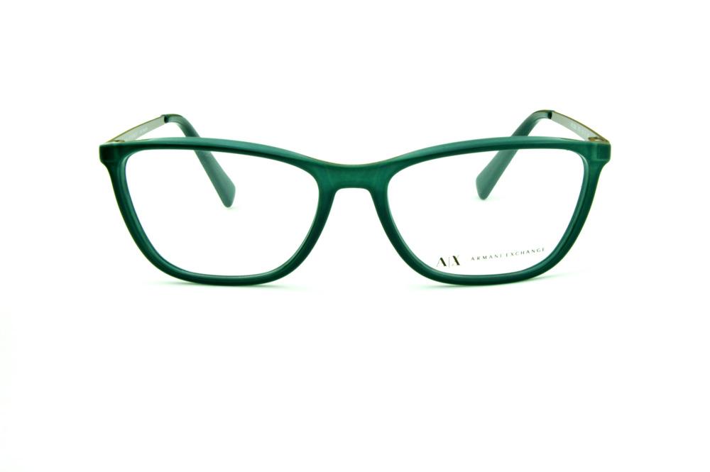 Óculos Armani Exchange AX 3028 verde com hastes metal cinza com logo verde