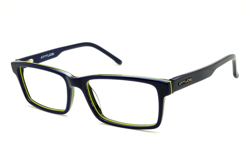 Óculos Atitude AT7035 azul marinho e preto friso amarelo masculino