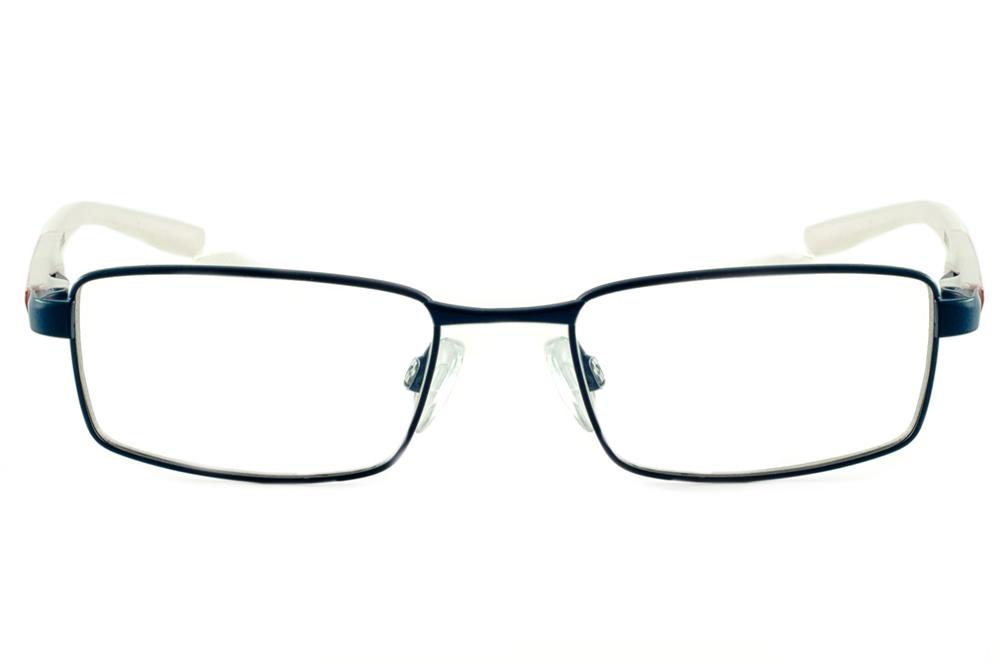 Óculos Atitude infantil metal azul marinho com haste azul royal e branca com vermelho