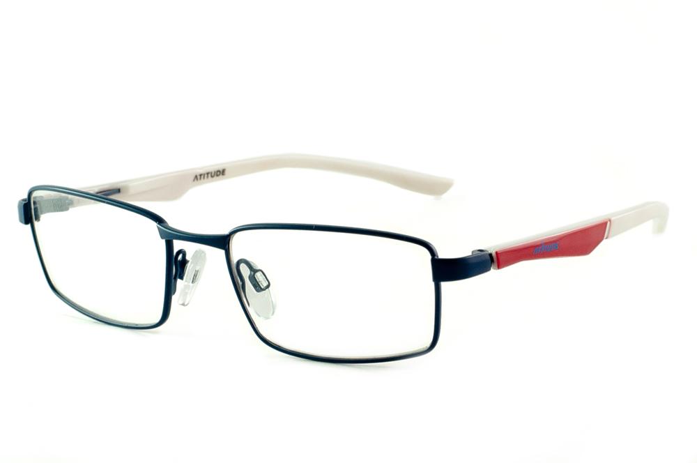 Óculos Atitude AT1446 azul marinho haste vermelha/branca