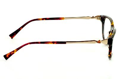 Óculos Atitude em acetato cor demi tartaruga efeito onça com haste flexível dourada e strass vermelho
