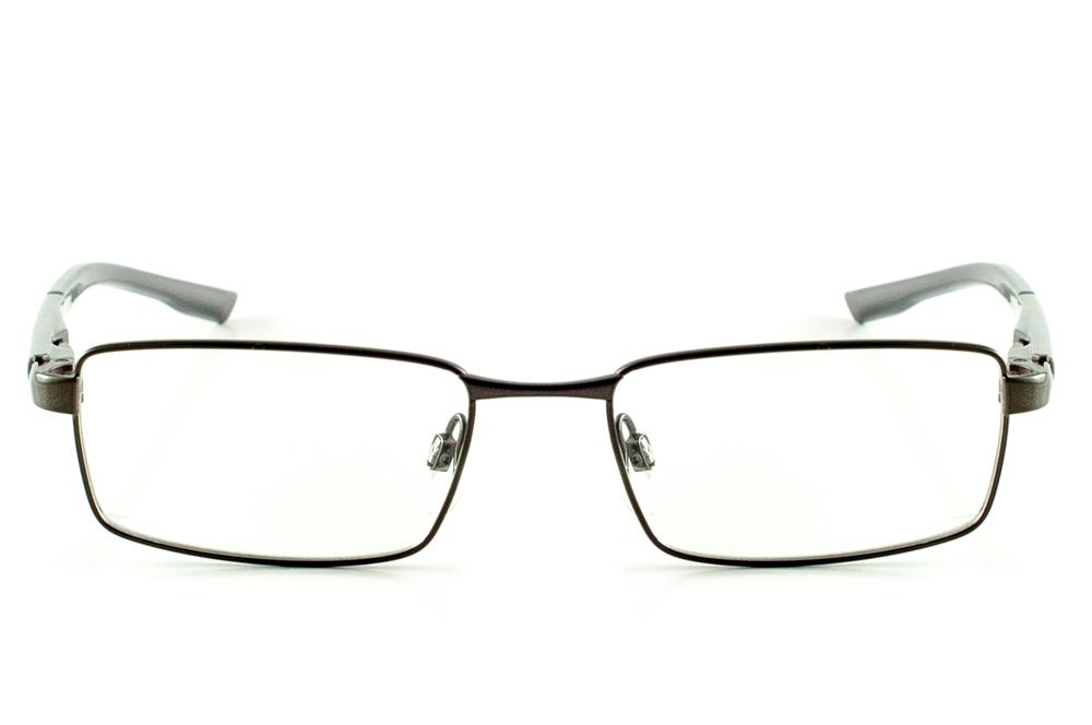 Óculos Atitude preto com haste cinza escuro e friso amarelo flexível de mola