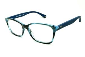 Óculos de grau Emporio Armani em acetato azul e preto camuflado e haste efeito borracha
