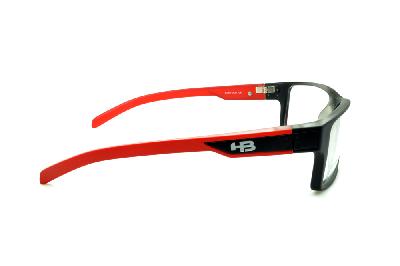 Óculos HB Black Matte Red - Acetato preto fosco e haste vermelha