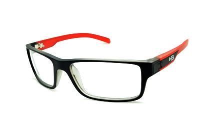 Óculos HB Black Matte Red - Acetato preto fosco e haste vermelha