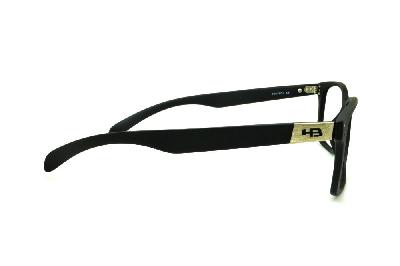 Armação de óculos de grau masculino esportivo HB Aerotech quadrado preto fosco haste com aço