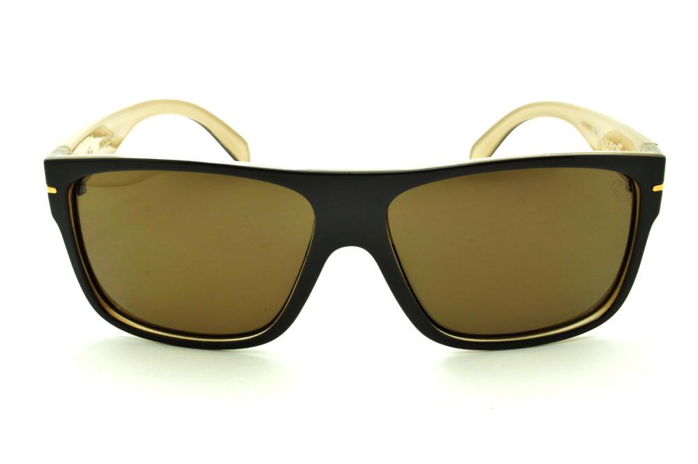 Óculos HB Would Café/Bege com detalhe dourado e lente marrom
