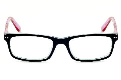 Óculos de grau Ilusion acetato preto azulado e vermelho colorido feminino modelo Ana Hickmann HI 6015