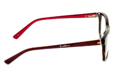 Óculos Ilusion acetato marron escuro demi efeito onça com haste vermelho/marrom e strass