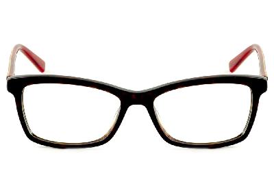 Óculos Ilusion acetato marron escuro demi efeito onça com haste vermelho/marrom e strass