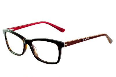 Óculos Ilusion acetato marron escuro demi efeito onça com haste vermelho/marrom e strass