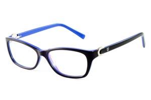 Óculos Ilusion acetato preto black piano e azul com haste flexível de mola