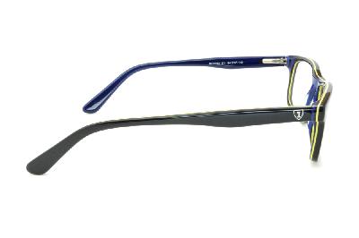 Óculos de grau Ilusion acetato preto e azul com friso amarelo para homens e mulheres