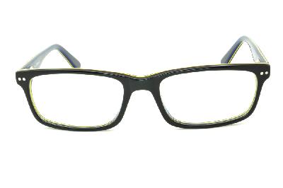 Óculos de grau Ilusion acetato preto e azul com friso amarelo para homens e mulheres