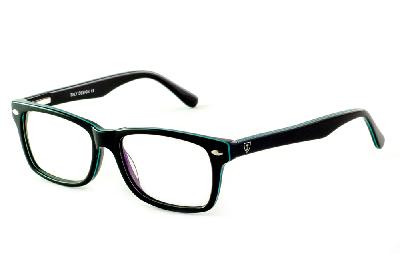 Óculos Ilusion acetato preto e detalhe em azul com haste flexível de mola