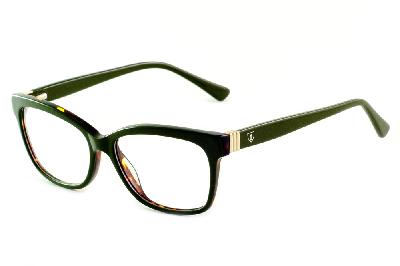 Armação de óculos de grau Ilusion em acetato verde musgo e marrom demi haste com dourado feminino de luxo