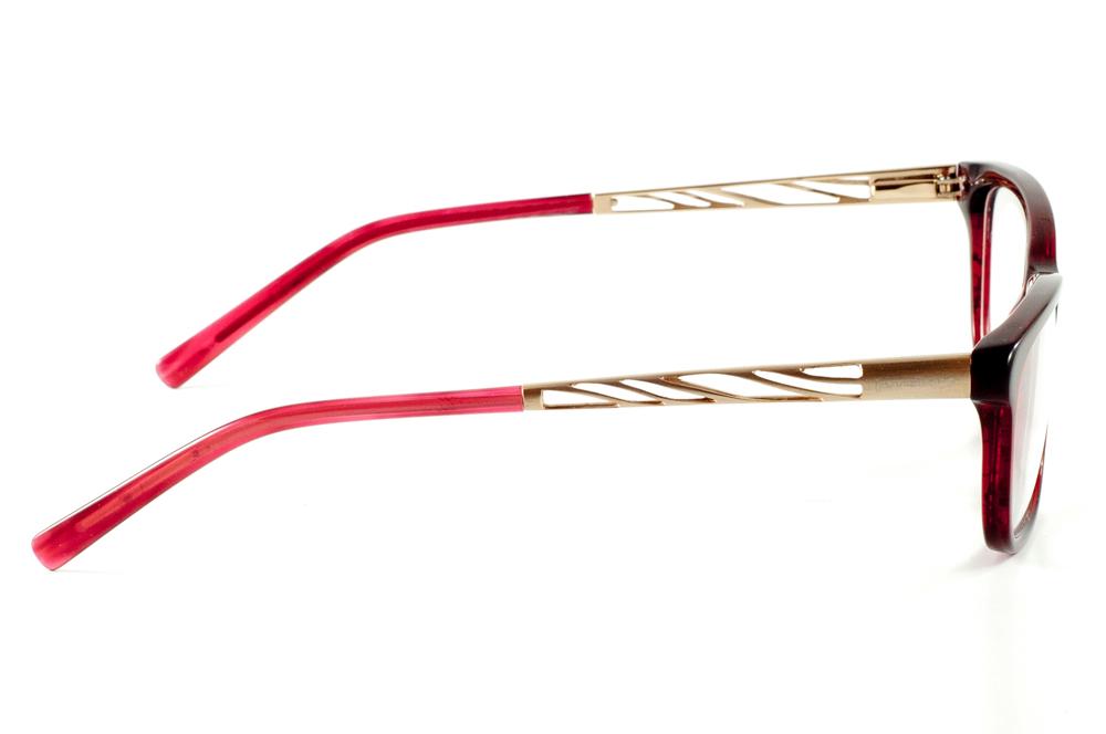 Óculos Ilusion acetato vinho com haste vermelha mesclado flexível dourada