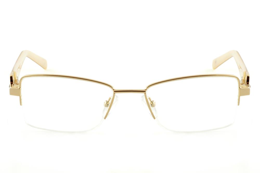 Óculos Ilusion dourado metálico fio de nylon com haste nude e caramelo mesclado com strass feminino