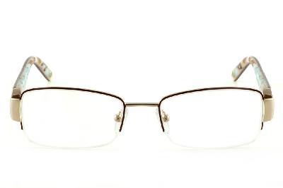 Óculos Ilusion dourado em fio de nylon com haste marrom florida com verde água e strass cristal