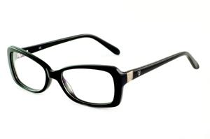 Óculos Ilusion em acetato preta com haste flexível de mola e strass cristal