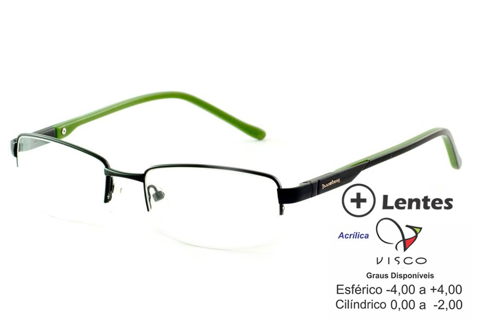 Óculos Ilusion AM2311 preto haste preto/verde e lente grátis