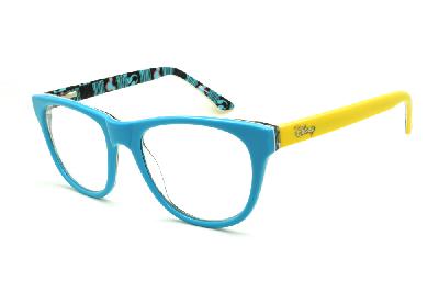 Óculos Disney acetato azul claro e haste com desenhos amarela flexível de mola