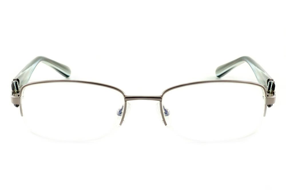 Armação de grau feminino Ilusion óculos prata fio de nylon haste cinza e grafite mesclado e strass